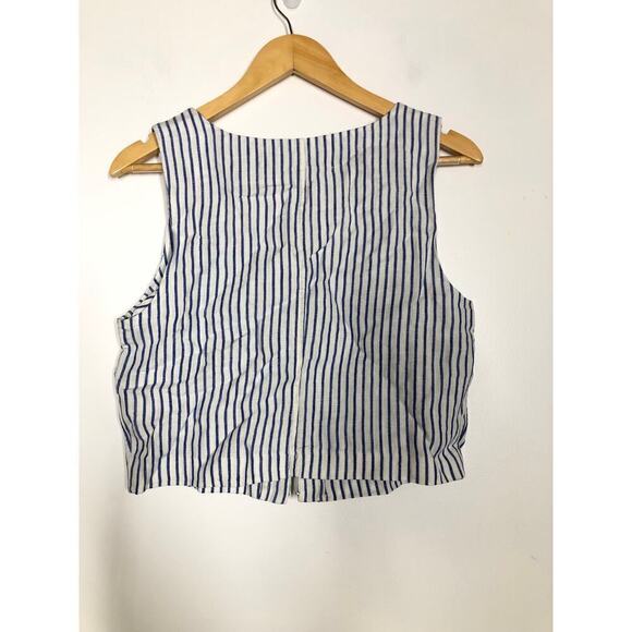 Madewell Scoopneck Top Crop Tank 100% Linen Bluestone Blue White Striped NWT 10 - Picture 7 of 12